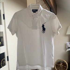 Polo by Ralph Lauren White Shirt with Navy Logo FITS LIKE A SMALL